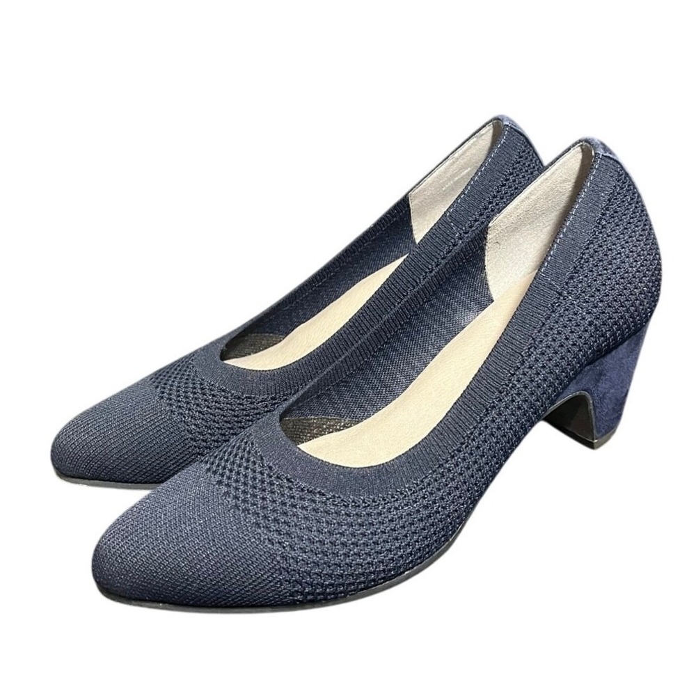 Eileen Fisher Pumps Women 6.5 Navy Blue Knit Block Heel Pointed Toe Shoes